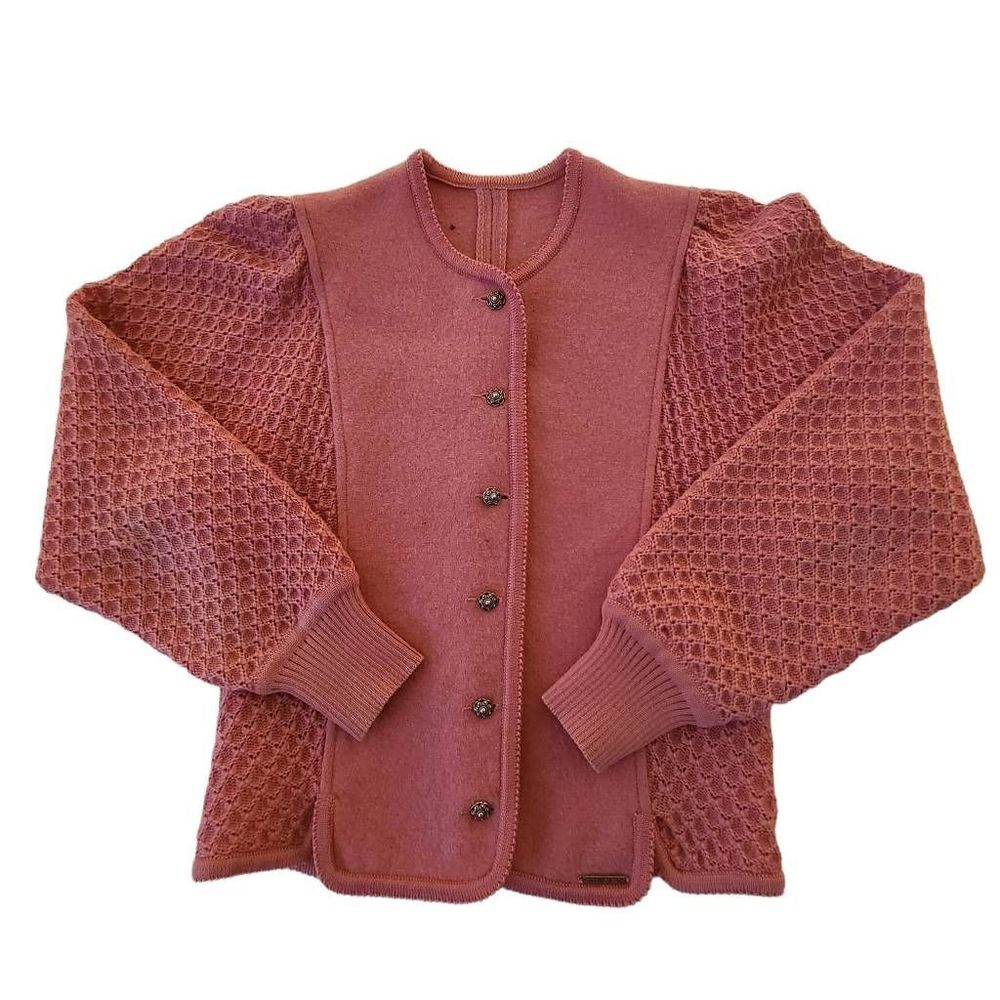Vintage Geiger Tyrol Womens Wool Button Front Cropped Cardigan Sweater Small